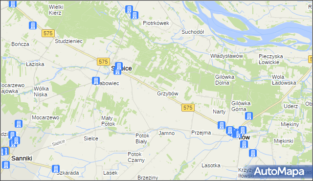 mapa Grzybów gmina Słubice, Grzybów gmina Słubice na mapie Targeo