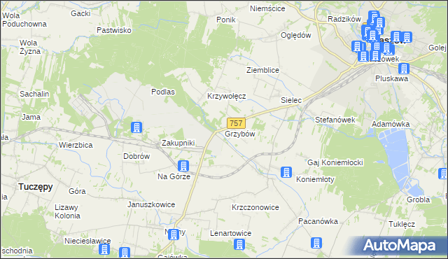 mapa Grzybów gmina Staszów, Grzybów gmina Staszów na mapie Targeo
