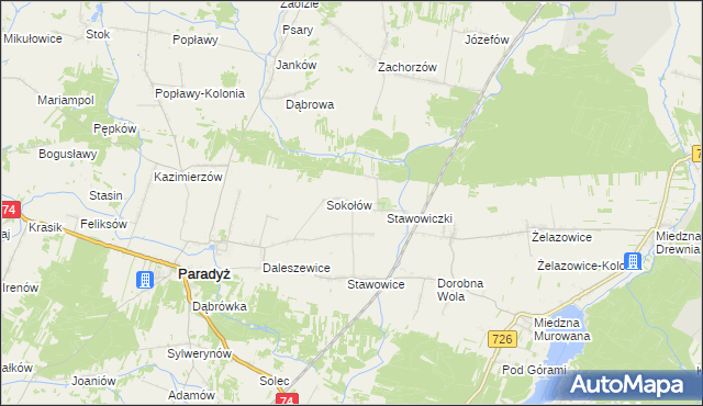 mapa Grzymałów gmina Paradyż, Grzymałów gmina Paradyż na mapie Targeo