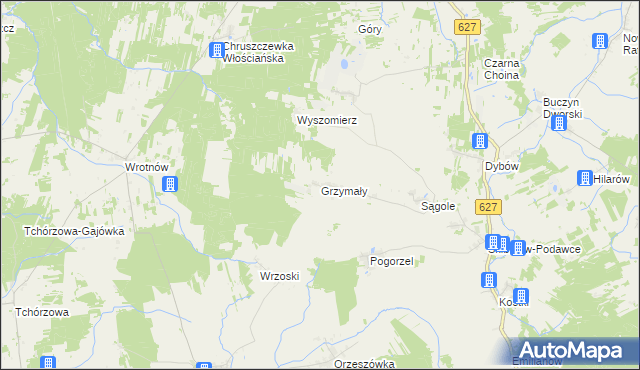 mapa Grzymały gmina Kosów Lacki, Grzymały gmina Kosów Lacki na mapie Targeo