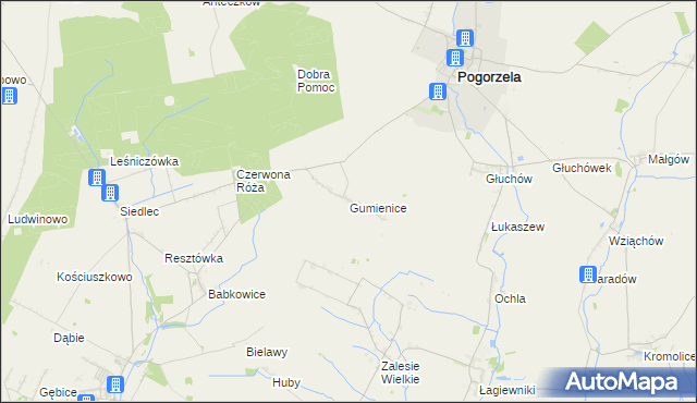 mapa Gumienice gmina Pogorzela, Gumienice gmina Pogorzela na mapie Targeo