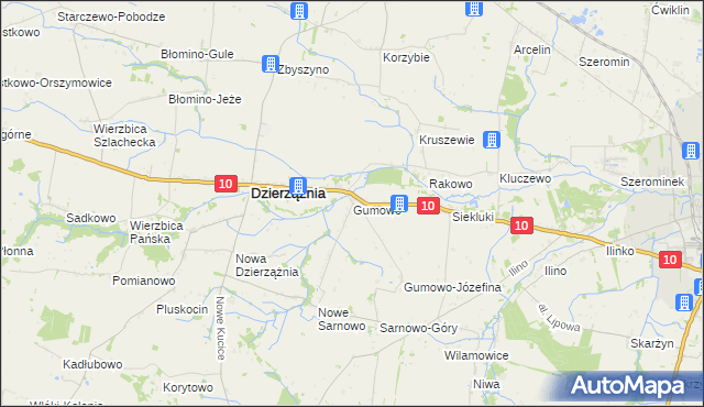 mapa Gumowo gmina Dzierzążnia, Gumowo gmina Dzierzążnia na mapie Targeo