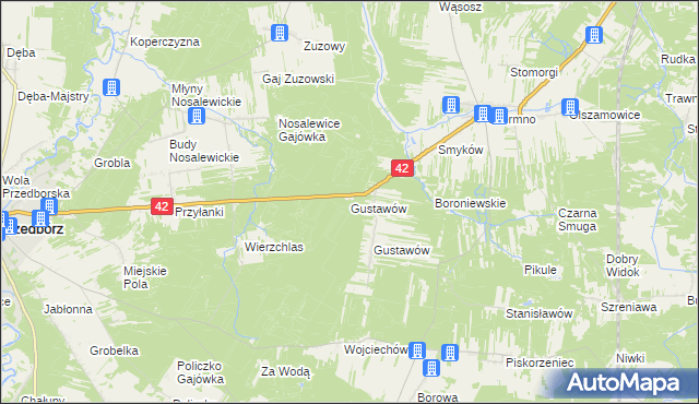 mapa Gustawów gmina Przedbórz, Gustawów gmina Przedbórz na mapie Targeo