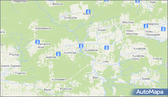 mapa Gustawów gmina Stąporków, Gustawów gmina Stąporków na mapie Targeo