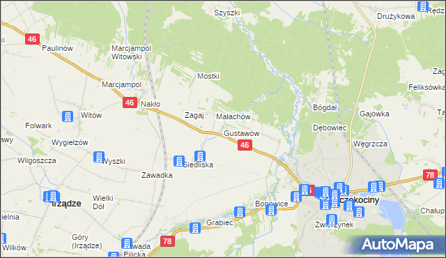 mapa Gustawów gmina Szczekociny, Gustawów gmina Szczekociny na mapie Targeo