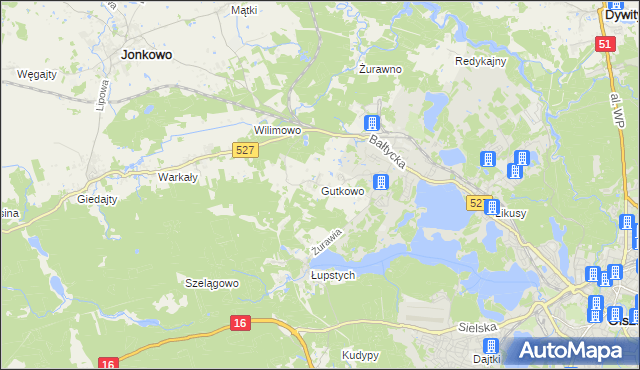 mapa Gutkowo gmina Jonkowo, Gutkowo gmina Jonkowo na mapie Targeo