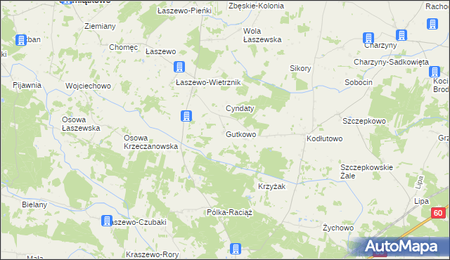 mapa Gutkowo gmina Siemiątkowo, Gutkowo gmina Siemiątkowo na mapie Targeo