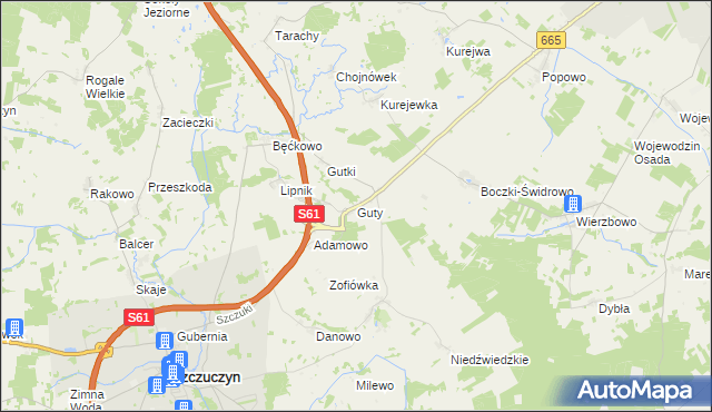 mapa Guty gmina Szczuczyn, Guty gmina Szczuczyn na mapie Targeo