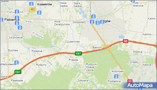 mapa Guzew gmina Rzgów, Guzew gmina Rzgów na mapie Targeo