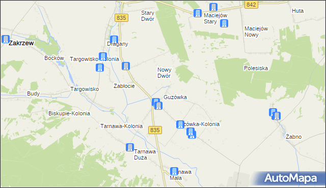 mapa Guzówka gmina Wysokie, Guzówka gmina Wysokie na mapie Targeo