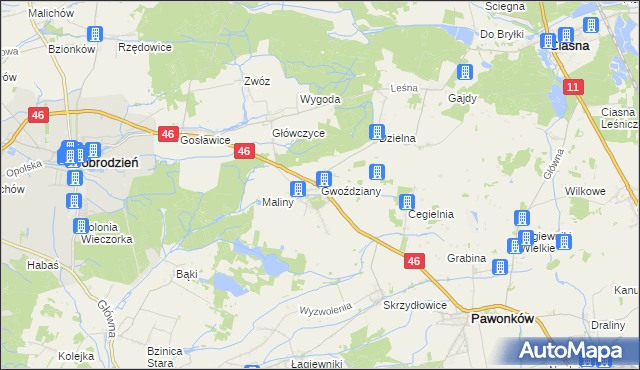 mapa Gwoździany, Gwoździany na mapie Targeo