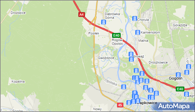 mapa Gwoździce, Gwoździce na mapie Targeo