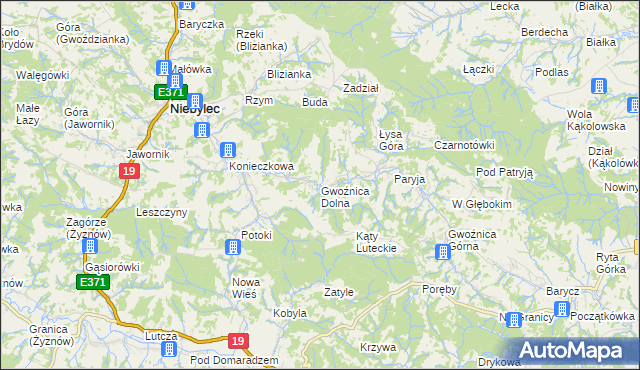 mapa Gwoźnica Dolna, Gwoźnica Dolna na mapie Targeo