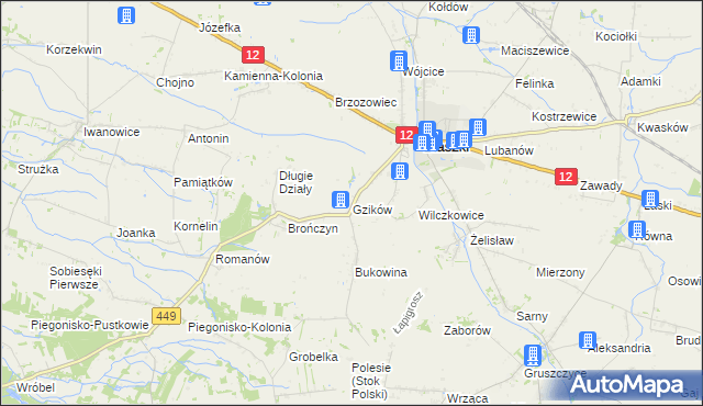 mapa Gzików, Gzików na mapie Targeo