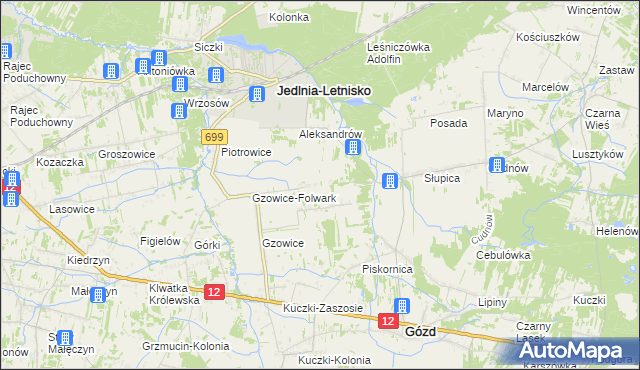 mapa Gzowice-Kolonia, Gzowice-Kolonia na mapie Targeo