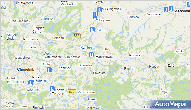 mapa Handzlówka, Handzlówka na mapie Targeo