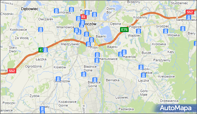 mapa Harbutowice gmina Skoczów, Harbutowice gmina Skoczów na mapie Targeo