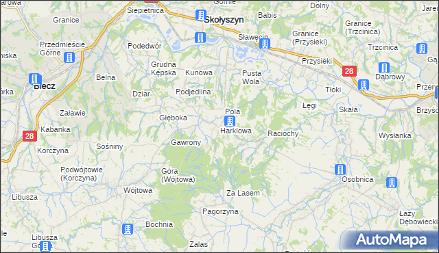 mapa Harklowa gmina Skołyszyn, Harklowa gmina Skołyszyn na mapie Targeo