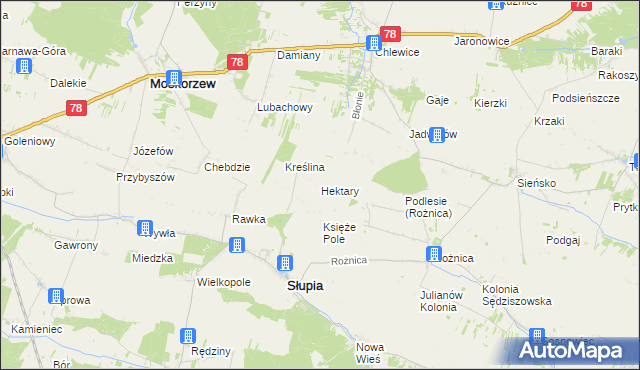 mapa Hektary gmina Słupia, Hektary gmina Słupia na mapie Targeo