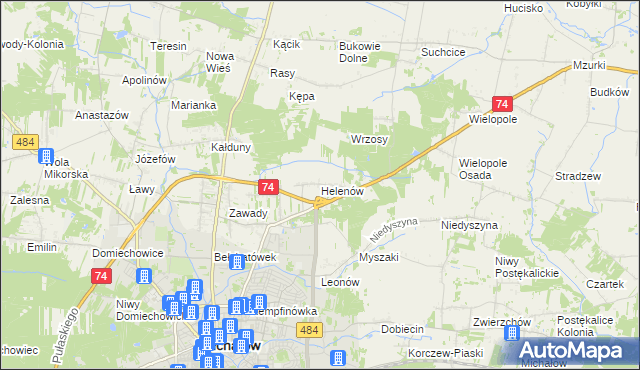 mapa Helenów gmina Bełchatów, Helenów gmina Bełchatów na mapie Targeo