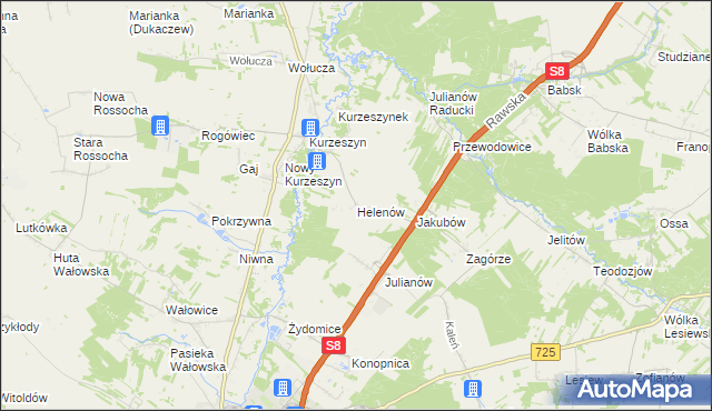 mapa Helenów gmina Rawa Mazowiecka, Helenów gmina Rawa Mazowiecka na mapie Targeo