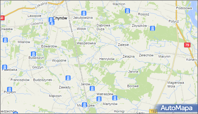 mapa Henryków gmina Chynów, Henryków gmina Chynów na mapie Targeo