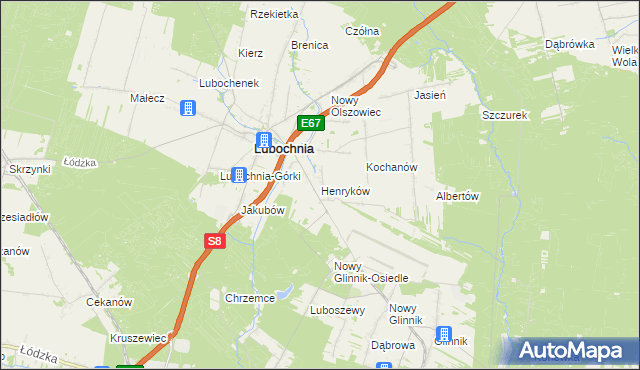 mapa Henryków gmina Lubochnia, Henryków gmina Lubochnia na mapie Targeo