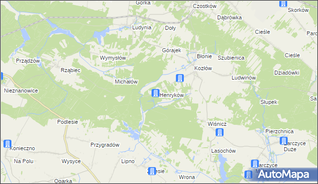 mapa Henryków gmina Małogoszcz, Henryków gmina Małogoszcz na mapie Targeo