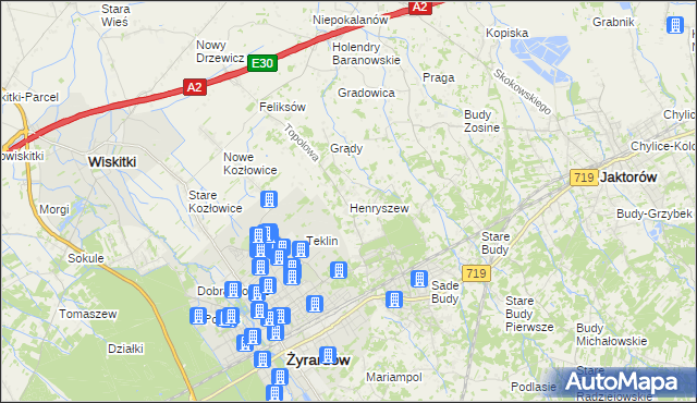 mapa Henryszew, Henryszew na mapie Targeo