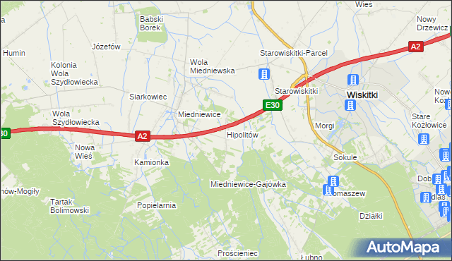 mapa Hipolitów gmina Wiskitki, Hipolitów gmina Wiskitki na mapie Targeo