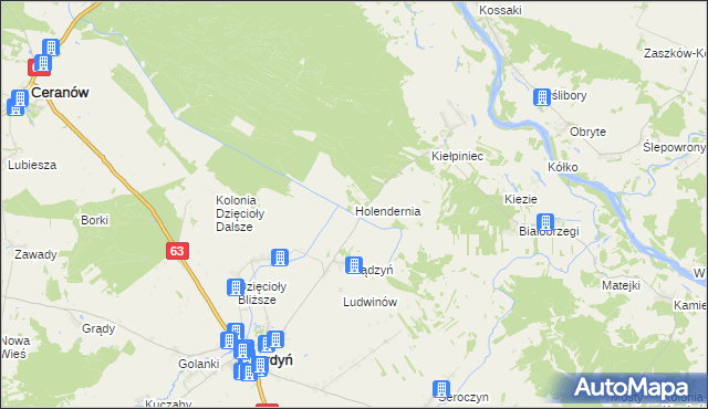 mapa Holendernia gmina Ceranów, Holendernia gmina Ceranów na mapie Targeo