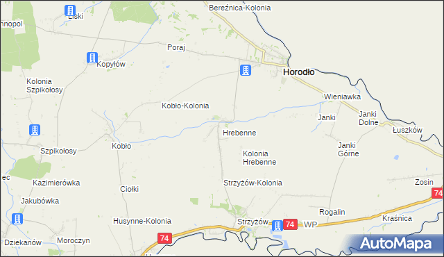 mapa Hrebenne gmina Horodło, Hrebenne gmina Horodło na mapie Targeo