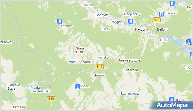 mapa Hucisko gmina Krasnobród, Hucisko gmina Krasnobród na mapie Targeo