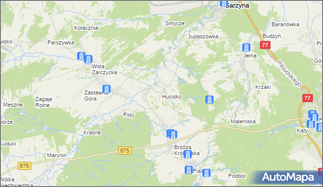 mapa Hucisko gmina Leżajsk, Hucisko gmina Leżajsk na mapie Targeo