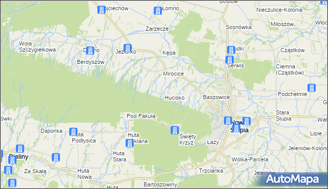 mapa Hucisko gmina Nowa Słupia, Hucisko gmina Nowa Słupia na mapie Targeo