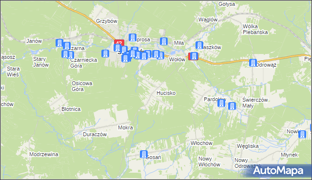 mapa Hucisko gmina Stąporków, Hucisko gmina Stąporków na mapie Targeo