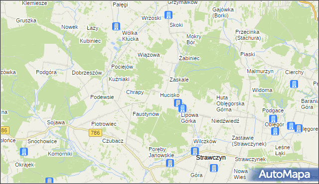 mapa Hucisko gmina Strawczyn, Hucisko gmina Strawczyn na mapie Targeo