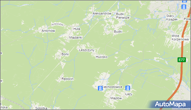 mapa Hucisko gmina Szydłowiec, Hucisko gmina Szydłowiec na mapie Targeo