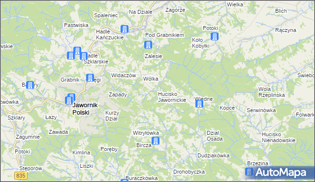 mapa Hucisko Jawornickie, Hucisko Jawornickie na mapie Targeo