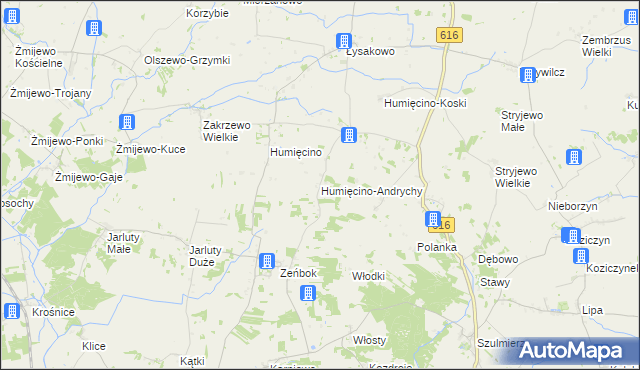 mapa Humięcino-Andrychy, Humięcino-Andrychy na mapie Targeo