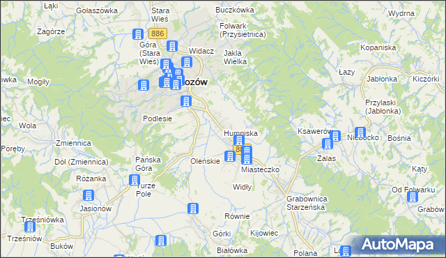 mapa Humniska, Humniska na mapie Targeo