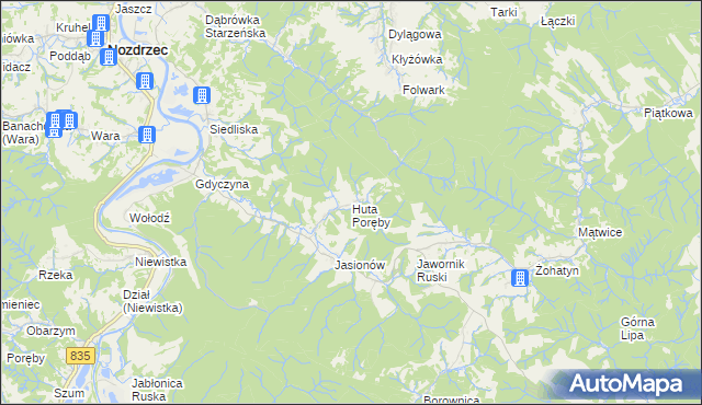 mapa Huta Poręby, Huta Poręby na mapie Targeo