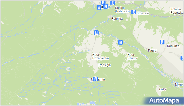 mapa Huta Różaniecka, Huta Różaniecka na mapie Targeo