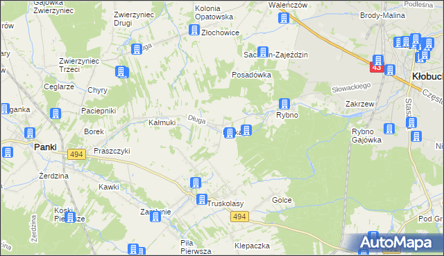 mapa Hutka gmina Wręczyca Wielka, Hutka gmina Wręczyca Wielka na mapie Targeo