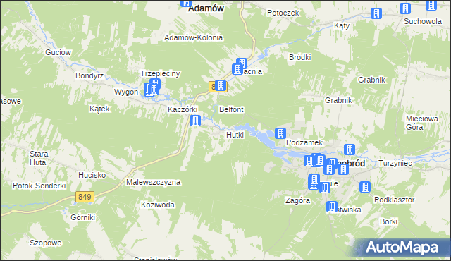 mapa Hutki gmina Krasnobród, Hutki gmina Krasnobród na mapie Targeo