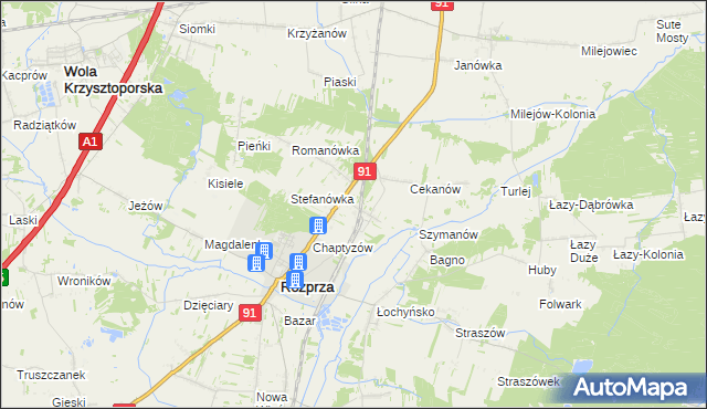 mapa Ignaców gmina Rozprza, Ignaców gmina Rozprza na mapie Targeo