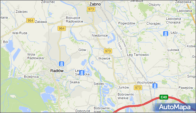 mapa Ilkowice gmina Żabno, Ilkowice gmina Żabno na mapie Targeo