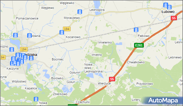 mapa Imielno gmina Łubowo, Imielno gmina Łubowo na mapie Targeo