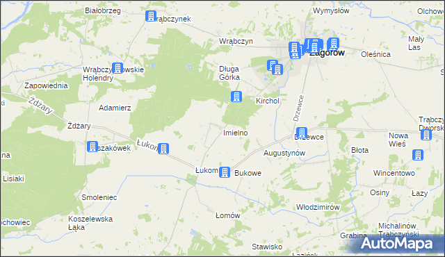 mapa Imielno gmina Zagórów, Imielno gmina Zagórów na mapie Targeo