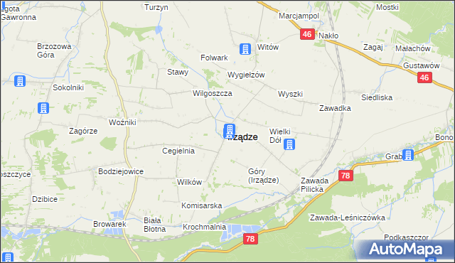 mapa Irządze powiat zawierciański, Irządze powiat zawierciański na mapie Targeo